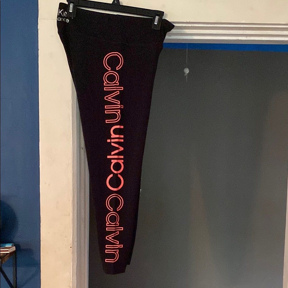Calvin Klein Black Leggings with Vibrant Red Text
